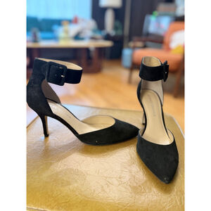AUDREY BROOKE Black Suede Ankle Strap Heels Size 7.5